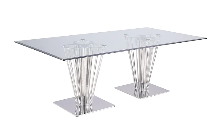 Chintaly Fernanda Rectangular Tempered Glass Dining Table in Clear