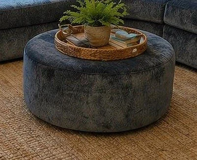 Corinthian Presley Round Ottoman in Luscious-Marine FG1507