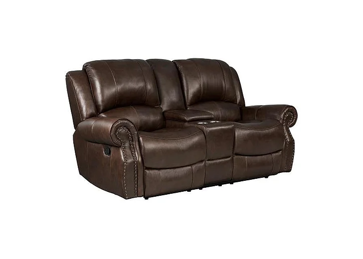 Corinthian 0L66901 Power Headrest Console Loveseat in Ranger Chocolate FGCL66901-49HR