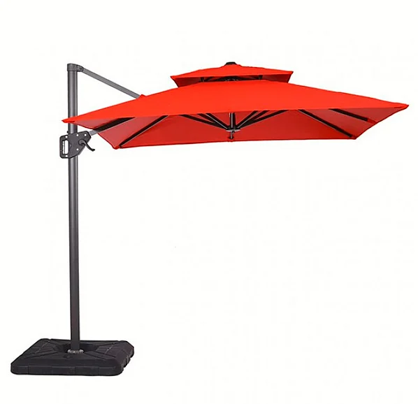 Furniture of America Fida 8' Square Umbrella with Double Top + 37' Large Base in Red LA-A029RD+BASE