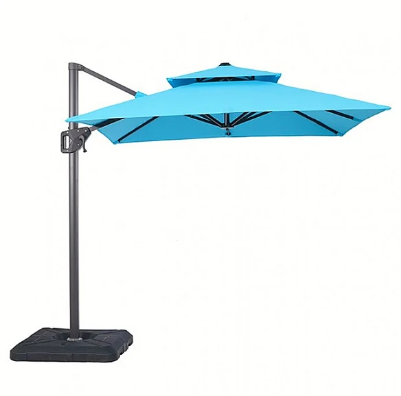 Furniture of America Fida 8' Square Umbrella with Double Top + 37' Large Base in Teal LA-A029TL+BASE