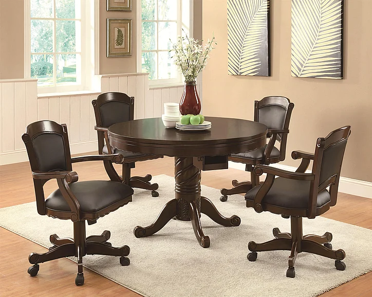 Coaster Turk 5-Piece 3-in-1 Round Pedestal Game Table Set in Brown