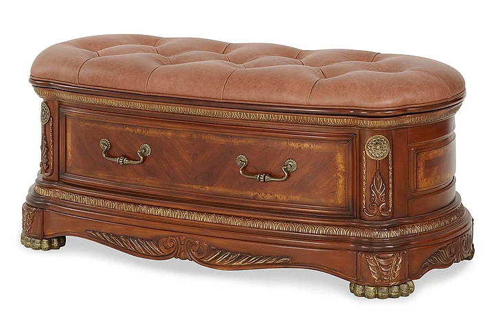 AICO Cortina Leather Bedside Bench in Honey Walnut NF65904-28