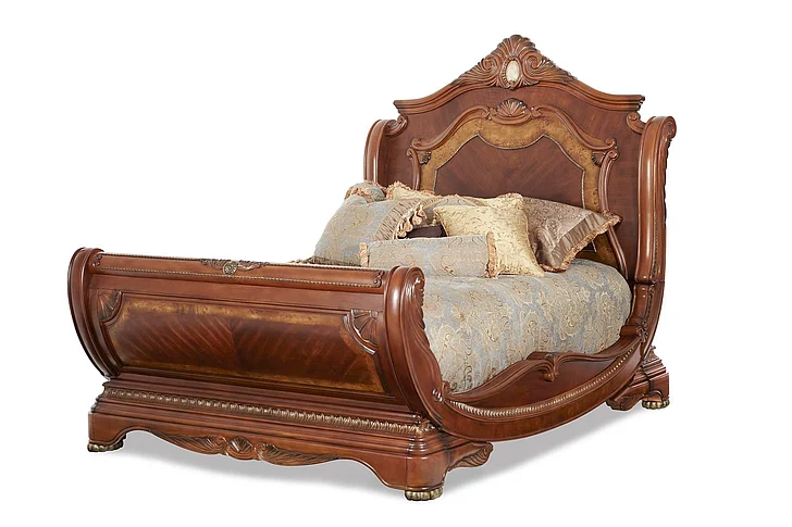 AICO Cortina Queen Sleigh Bed in Honey Walnut