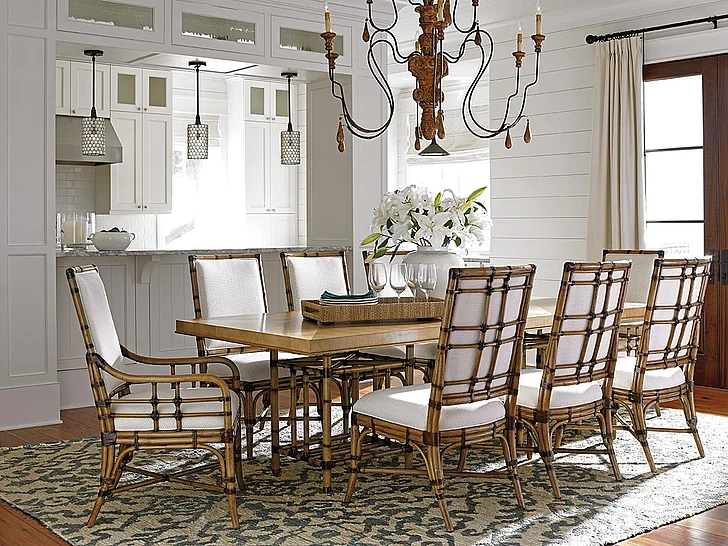 Tommy Bahama Home Twin Palms 7pc Caneel Bay Dining Set in Medium Umber