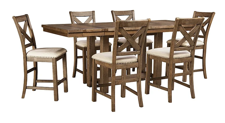 Moriville 7pc Rectangular Counter Dining Set in Nutmeg Brown