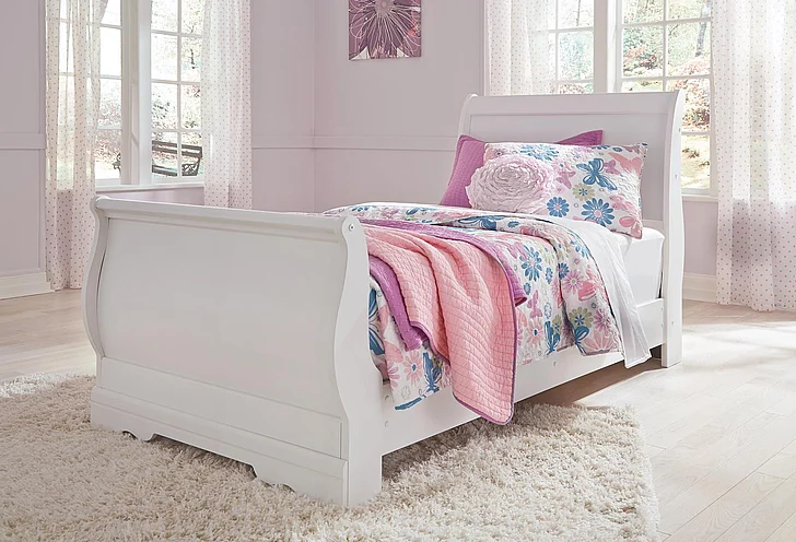 Anarasia Twin Sleigh Bed in White B129T FedEx/UPS