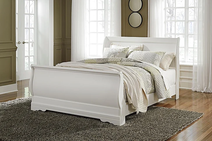 Anarasia Queen Sleigh Bed in White B129Q FedEx/UPS
