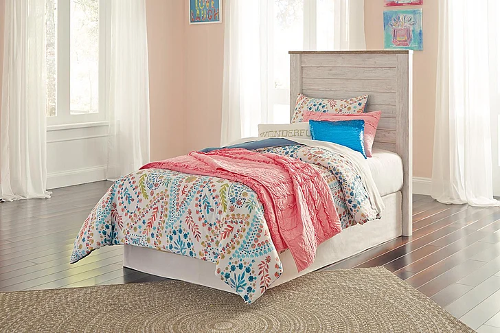 Willowton Twin Panel Bed in Whitewash B267T FedEx/UPS