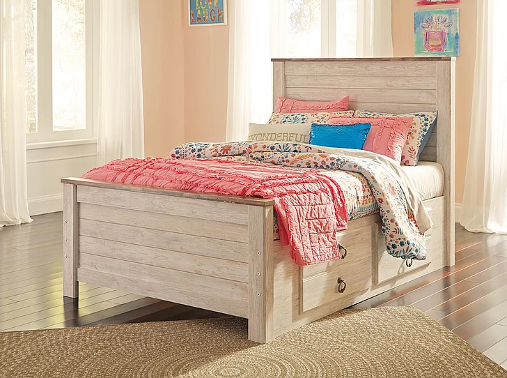Willowton Full Panel Bed with Storage in Whitewash B267FPS