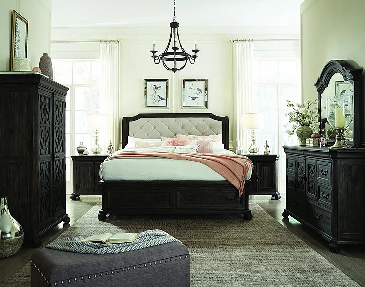 Magnussen Furniture Bellamy 4-Piece Sleigh Storage Bedroom Set in Peppercorn