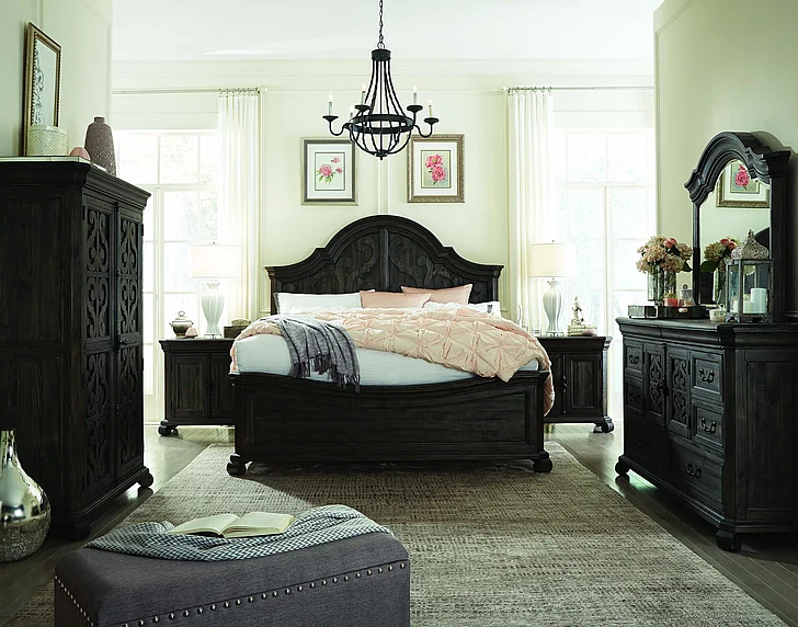 Magnussen Furniture Bellamy 4-Piece Shaped Panel Bedroom Set in Peppercorn