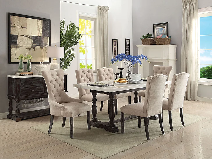 ACME Gerardo 7pc Rectangular Dining Set in White and Espresso