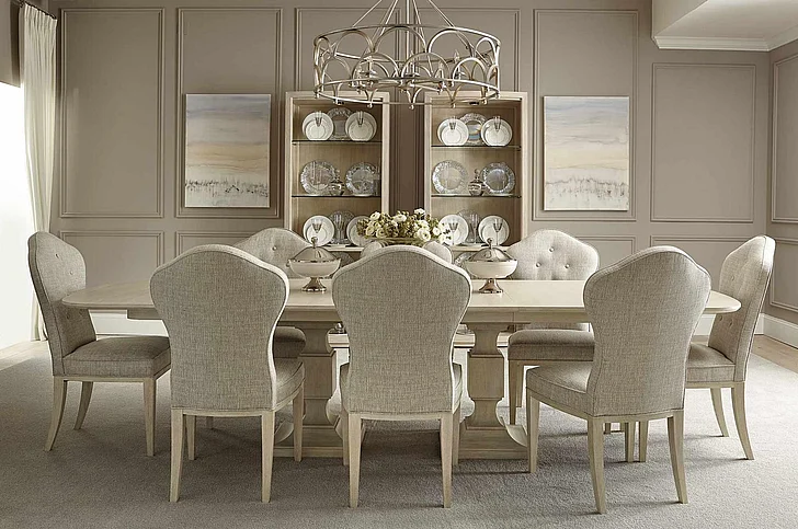 Bernhardt East Hampton 9pc Rectangular Dining Room Set in Cerused Linen - SET A