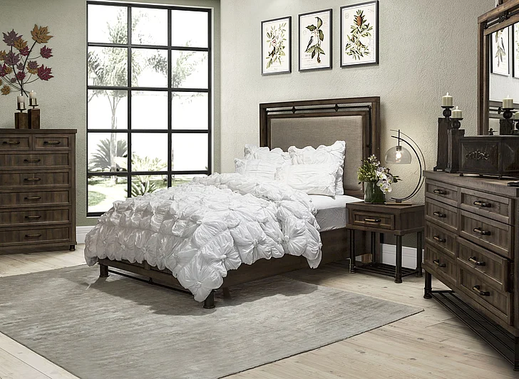 Aico Crossings 2pc Panel Bedroom Set in Gunmetal Black/Reclaimed Barn