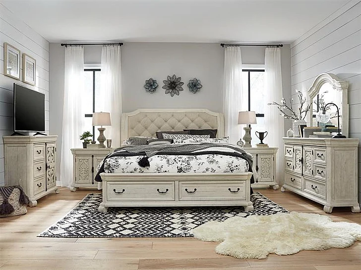 Magnussen Furniture Bronwyn 4pc Sleigh Storage Bedroom Set in Alabaster