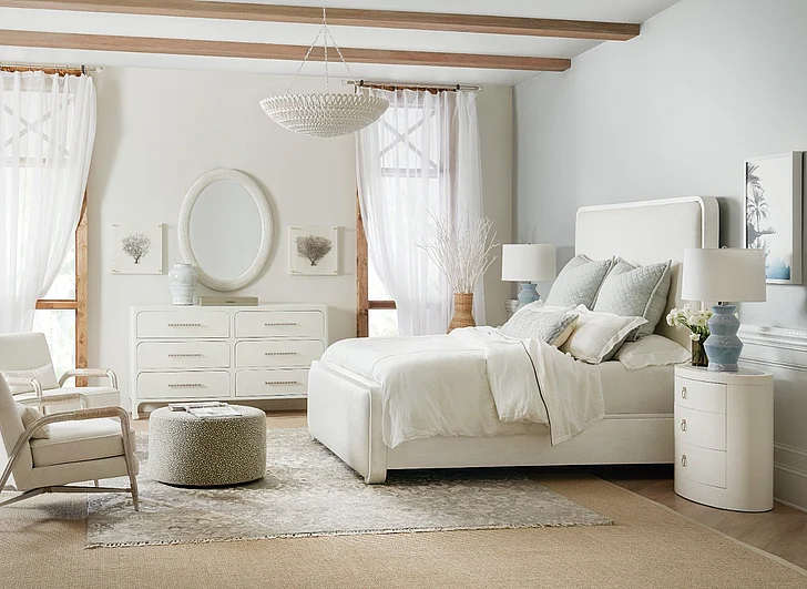 Hooker Furniture Serenity Ashore 4pc Upholstered Panel Bedroom Set in White