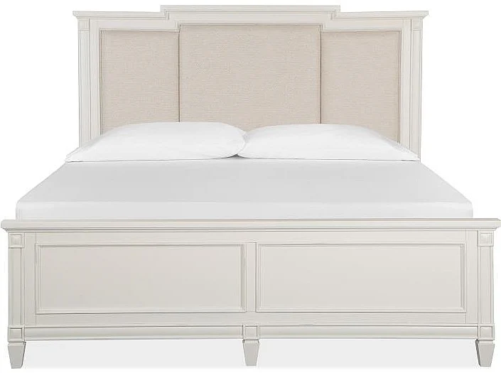 Magnussen Furniture Willowbrook King Panel Bed with Upholstered Headboard in Egg Shell White