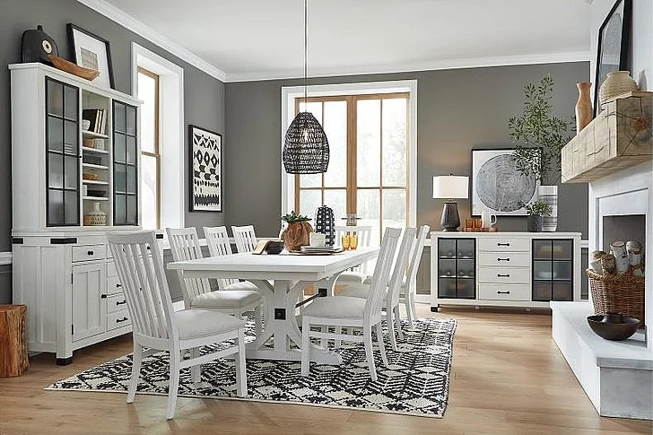 Magnussen Furniture Harper Springs 9pc Trestle Dining Set in Silo White