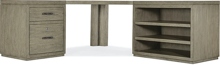 Hooker Furniture Linville Falls Corner Desk with File and Open Desk Cabinet in Smoke Gray 6150-10933-85