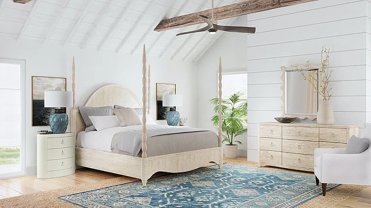 Hooker Furniture Serenity Jetty 4pc Poster Bedroom Set in Light