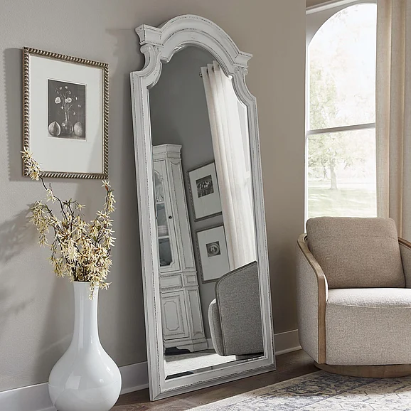 Liberty Furniture Magnolia Manor Floor Mirror in Antique White/Weathered Bark 244-ACM50
