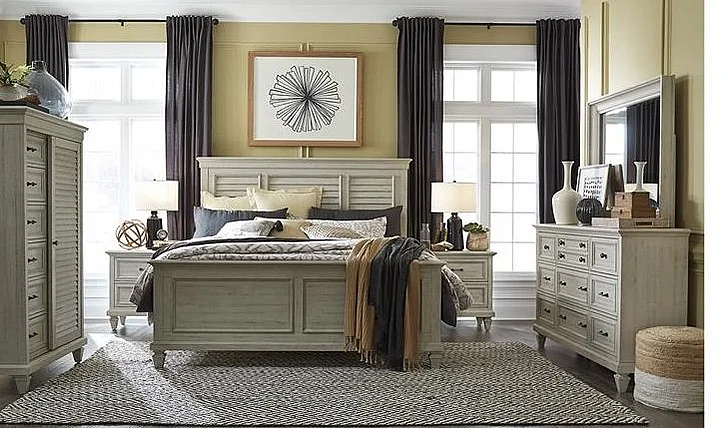 Magnussen Furniture Newport 2pc Shutter Panel Bedroom Set in Alabaster