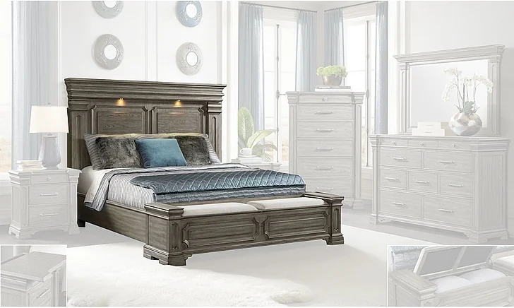 Elements International Kings Court Queen Storage Bed in Grey B.10315.QSB