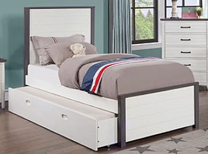 Furniture of America Priam Twin Panel Bed w/ Trundle in White and Gray