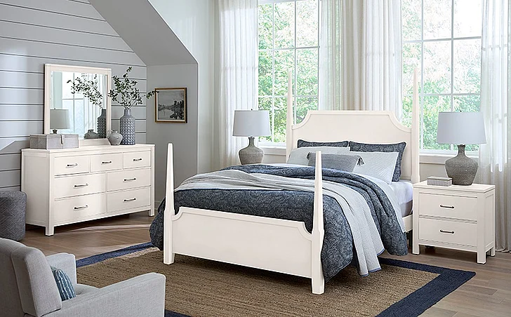 Vaughan-Bassett Tide & Timber 2pc Pencil Poster Bedroom Set in White Maple