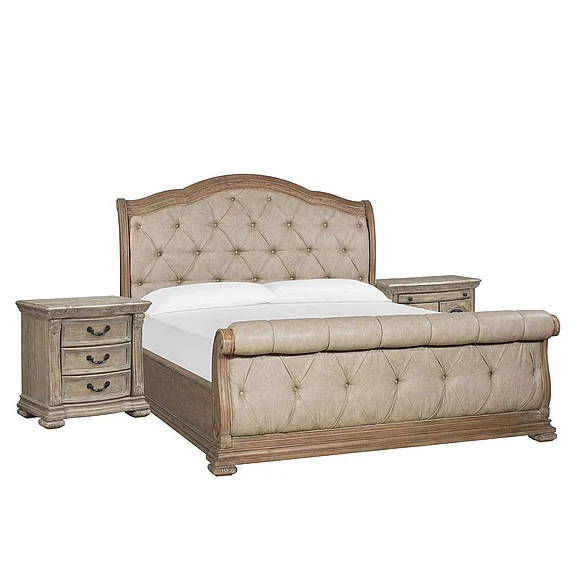 Magnussen Furniture Marisol 2pc Sleigh Upholstered Bedroom Set in Fawn/Graphite
