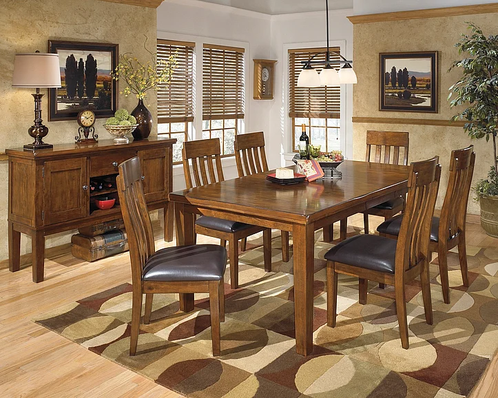 Ralene 7pc Butterfly Extension Dining Set in Medium Brown