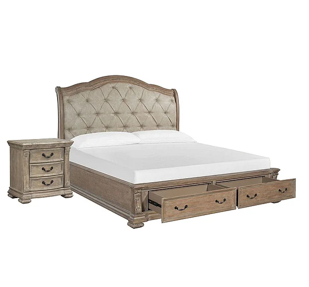Magnussen Furniture Marisol 2pc Upholstered Sleigh Storage Bedroom Set in Fawn/Graphite