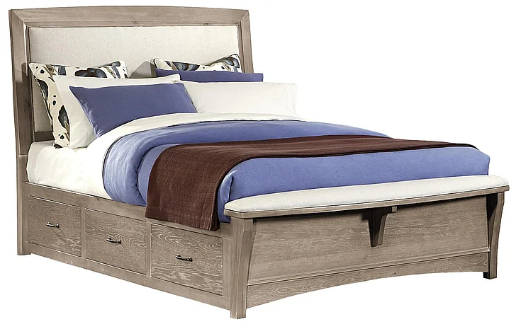 All-American Transitions Queen Upholstered Bed with 2 Side Storage in Driftwood Oak
