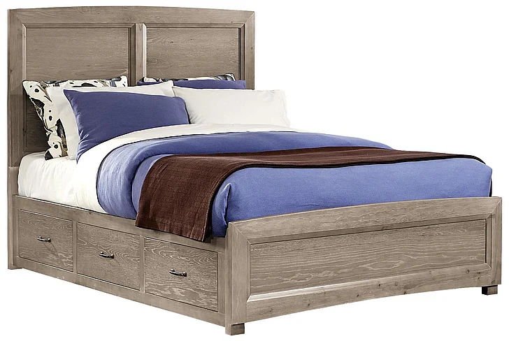 All-American Transitions Queen Panel Bed with 1 Side Storage in Driftwood Oak