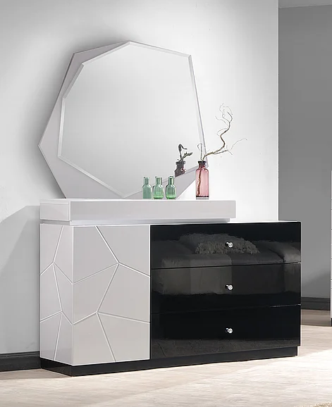 J&M Furniture Turin Dresser and Mirror in Light Grey & Black Lacquer 17854-DM CLOSEOUT