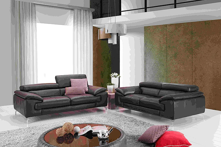 J&M Furniture A973 Italian Leather Sofa Set in Coffee