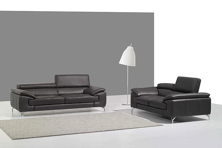 J&M Furniture A973 Italian Leather Sofa Set in Slate Grey