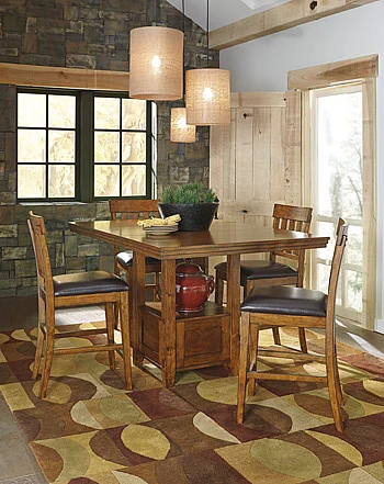 Ralene 5pc Rectangular Counter Extension Table Set in Medium Brown