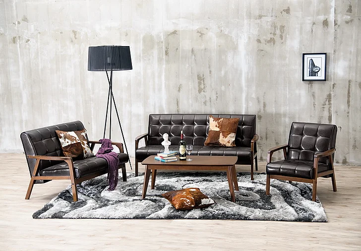 Baxton Studio Mid-Century Masterpieces 3-Piece Sofa Set in Brown