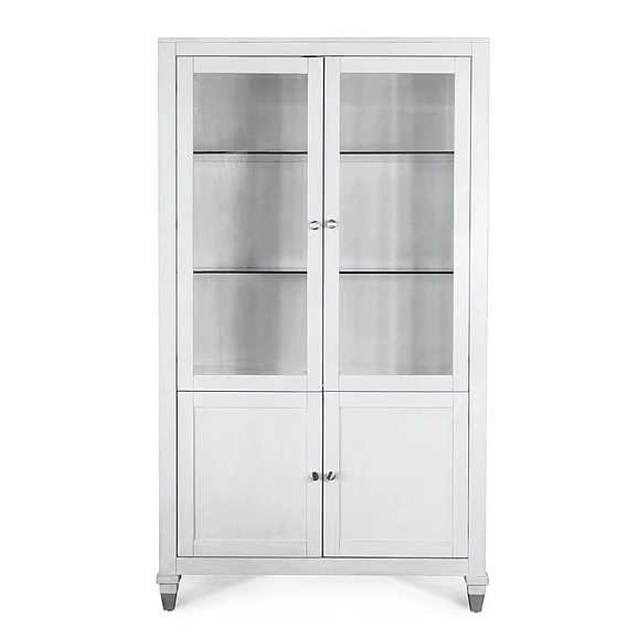 Finn & Louise (Lineage) Point Breeze Curio with Metal and Touch Lighting Fresh White with Soft Grey Glaze FL-D65016-FRESHWHITE