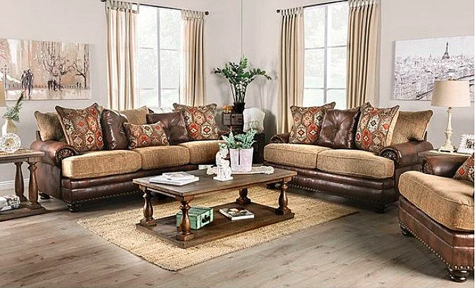 Furniture of America Fletcher 2pc Living Room Set in Brown/Tan