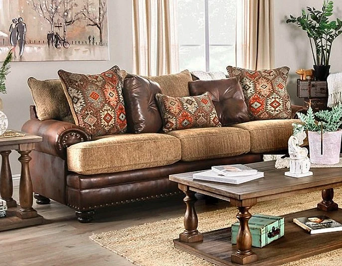 Furniture of America Fletcher Sofa in Brown/Tan SM5148-SF