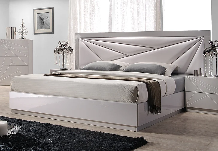 J&M Florence Queen Platform Bed in White and Taupe 17852-Q CLOSEOUT