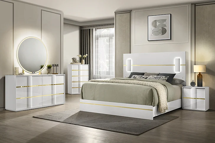 Cosmos Florence King 5-Piece Bedroom Set in White/Cream WHFLO-K-5PC