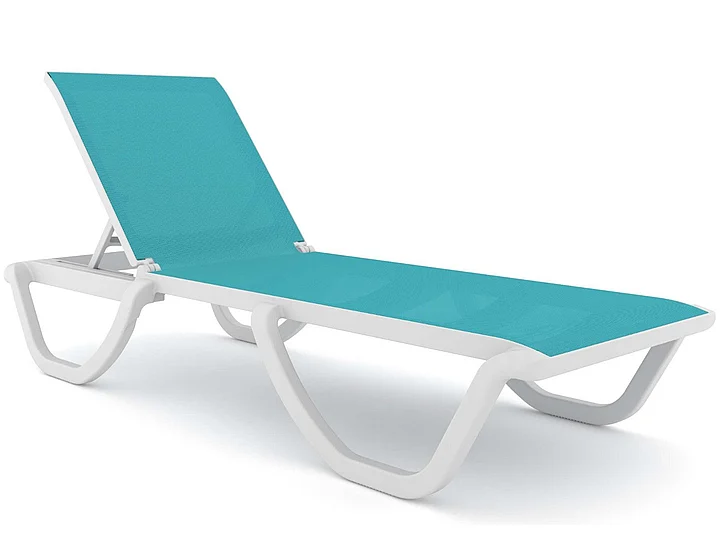 Pellican Reef Rainbow Outdoor Florence Set of 2 Chaise Lounger - White - Blue Sling RBO-FLORENCE-BLU-CL-SET2