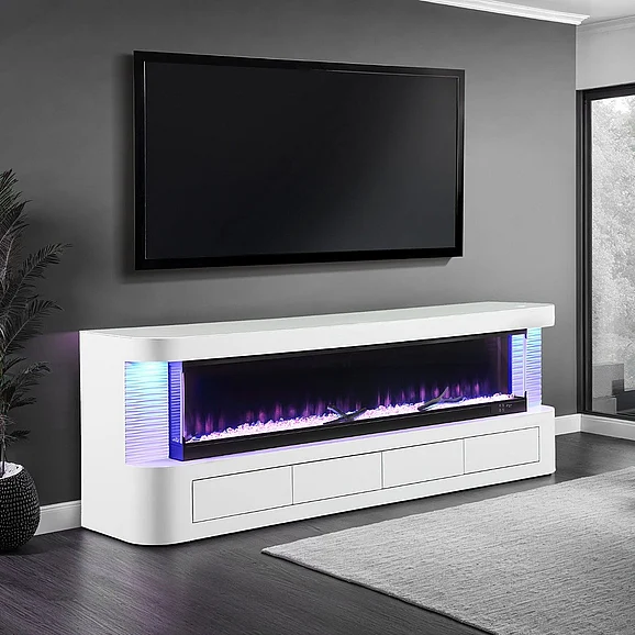 Furniture of America Luken 71" TV Stand w/ Electric Fireplace in White FM-AC8010WH-TV