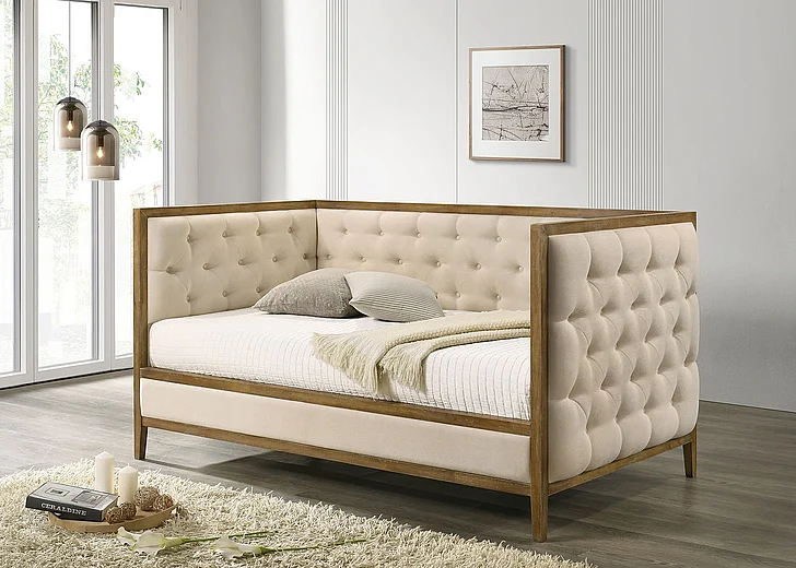 Furniture of America Adara Twin Daybed in Beige/Natural Oak FM1200NT-BED