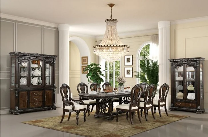 Furniture of America Promenade 7-Piece Dining Room Set in Dark Brown