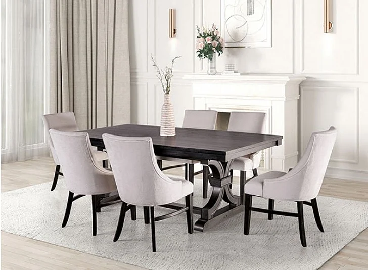 Furniture of America Gosport 7-Piece Dining Room Set in Black and Beige
